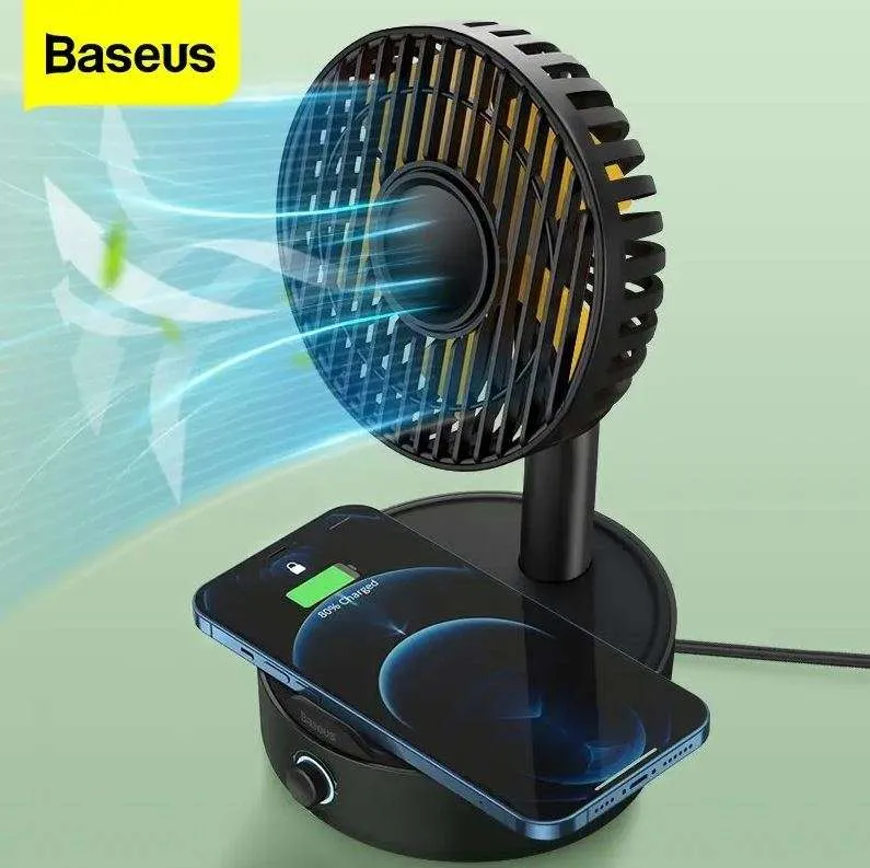 بررسی پنکه و شارژر وایرلس بیسوس Baseus Hermit Wireless Charger BS-W513 WXYZ-B01 توان ۱۰ وات دارای استند